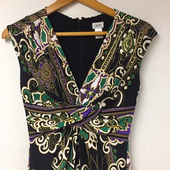 Cache Purple Green Print Sleeveless V Neck Dress 2 - Picture 2 of 11